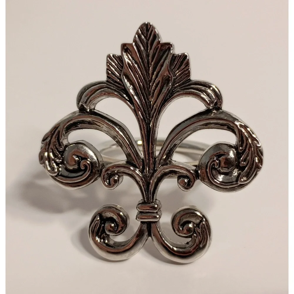 8 Fleur de Lis Silver Metal Napkin Ring‎ Holders Fancy Elegant Dining